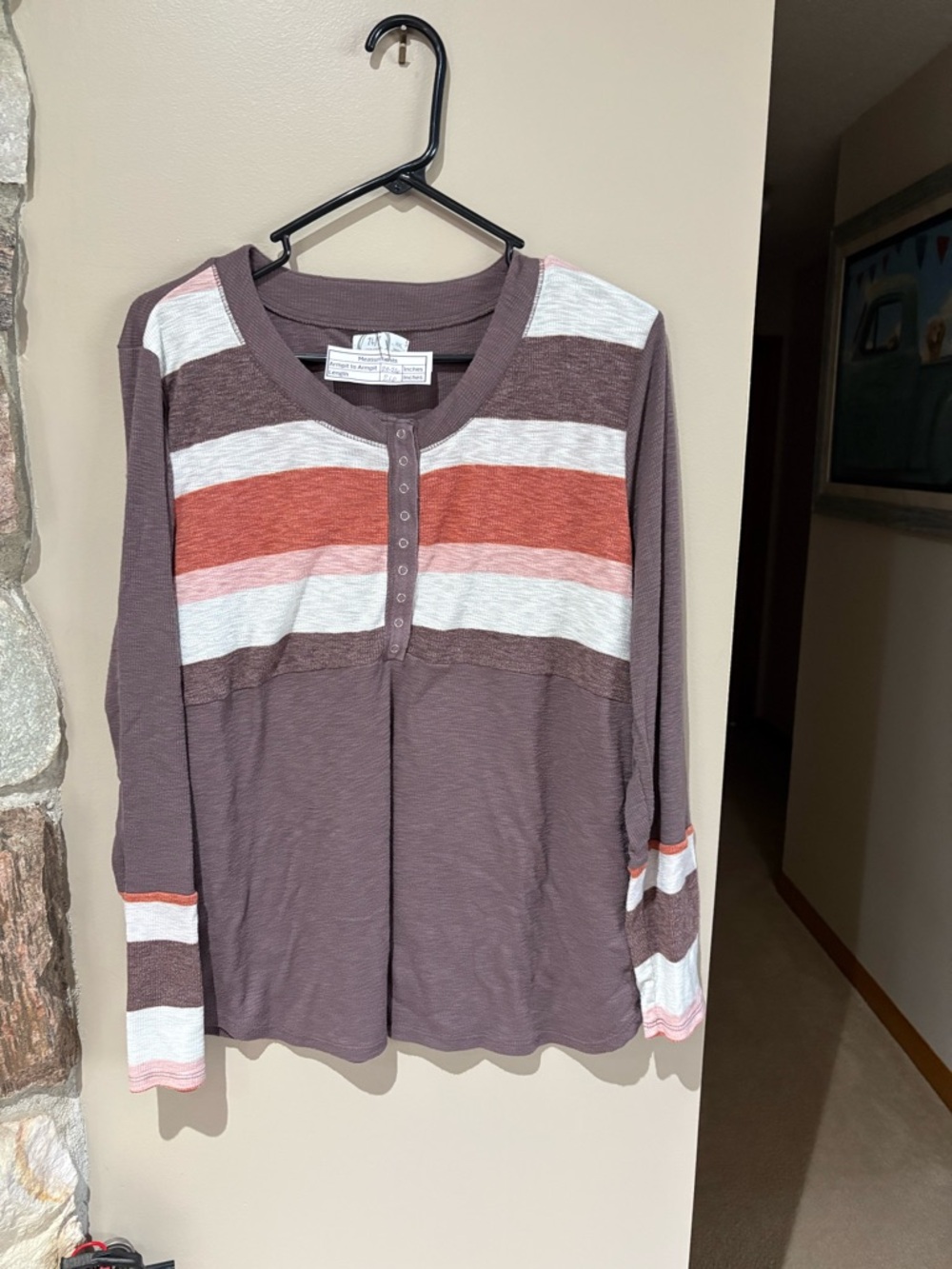 Maurices Striped Henley in Mauve and Rust Accent Size XXL